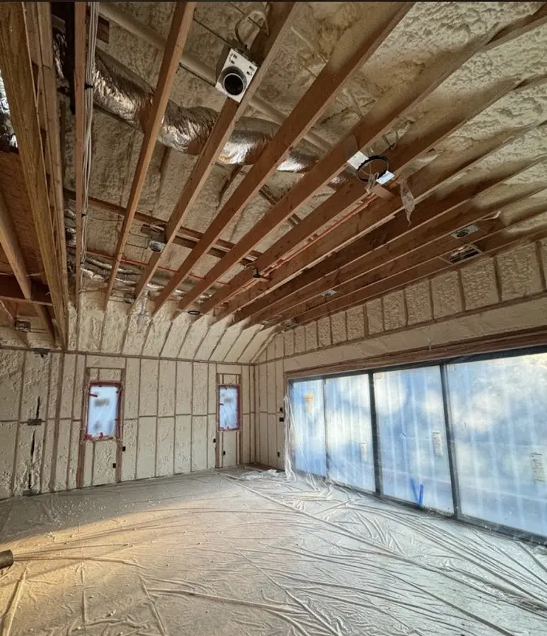 Interior walls and ceiling insulated with spray foam during new construction in Cutler Bay